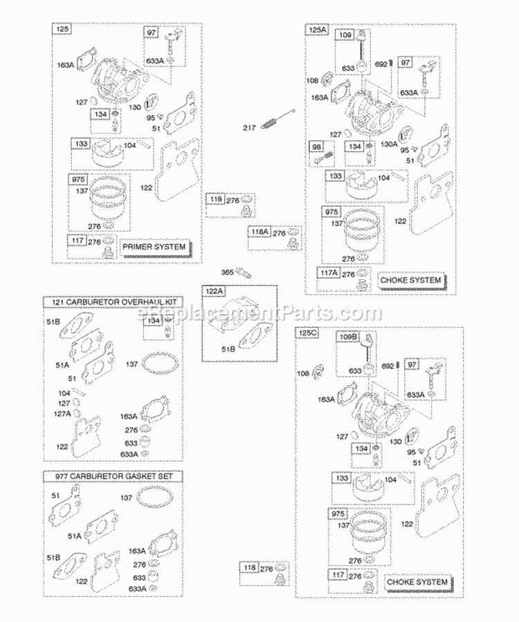 Carburetor Diagram and Parts List for 12J602-0122-B1  Briggs and Stratton Engine